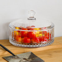 Pot de rangement cannelé en verre sodocalcique fabriqué à la machine avec couvercle transparent, disponible en deux tailles, pot décoratif en verre pour comptoir de cuisine et de salon