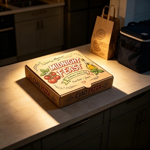 Boîte <span class=keywords><strong>à</strong></span> pizza en carton ondulé kraft personnalisée en gros avec logo, résistante <span class=keywords><strong>à</strong></span> la graisse, robuste, 12 et 14 pouces, boîte <span class=keywords><strong>à</strong></span> <span class=keywords><strong>emporter</strong></span> de qualité alimentaire - Product Image 1