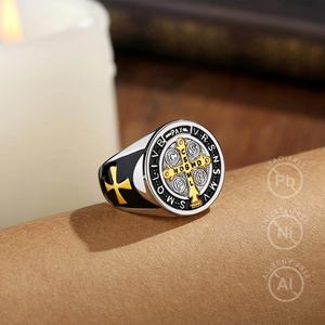 Anneaux ajustables Merryshine en laiton et cuivre, cadeaux, foi ouverte, protection catholique, chrétienne, Jésus, Saint Benoît, pour femmes - Product Image 2