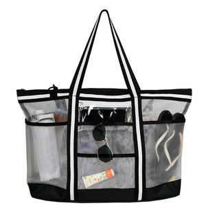 Mesh <b>Bag</b> Large Capacity Single Shoulder <b>Beach</b> Travel Storage <b>Bag</b> With Multiple Pockets Nylon Mesh Portable Outdoor Use - Product Image 4