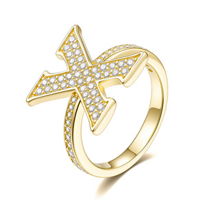 Luxury 18K <b>Gold</b> Plated Moissanite <b>Cocktail</b> <b>Ring</b> Letter D Pave Setting Round Brilliant Cut 925 Silver Unisex Jewelry - Product Image 5
