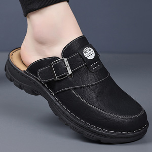 รองเท้าแตะแบบปิดส้นสีดำพร้อมสายรัดแบบหัวเข็มขัด พื้นหนา 3.5 ซม. สำหรับผู้ชายและผู้หญิง สวมใส่ลำลองกลางแจ้ง - Product Image 3