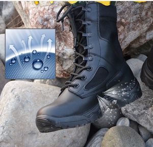 Bottes en cuir noir pour hommes, série TST0302, version été et version polaire hiver, chaussures tactiques de combat - Product Image 5