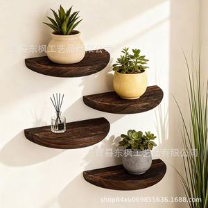 Wooden Floating Semi Circular <b>Shelf</b> <b>Wall</b> <b>Mounted</b> Plant Display Rack Multipurpose Storage For Bathroom And Living Room - Product Image 4