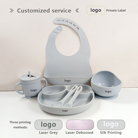 Ensemble d'alimentation pour bébé en silicone de qualité alimentaire, bol à sucer durable, assiette à motif visage souriant, tasse à collation portable, cuillère et fourchette souples