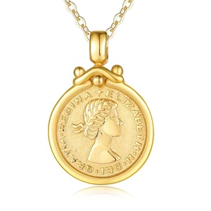 925 joyas de plata esterlina chapado en oro de 14K Espana suerte seis peniques Elizabeth moneda Vintage collares para mujeres - Product Image 3