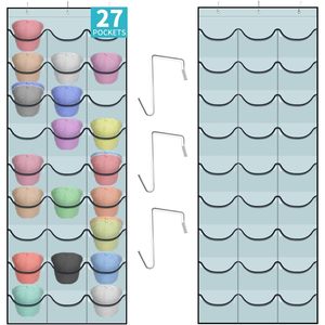 Hat Organizer 27 Pockets <b>Over</b> <b>The</b> <b>Door</b> Hanging Storage For Caps And Accessories Gray PVC Rectangle <b>Hook</b> Type Wall Mount Closet - Product Image 1