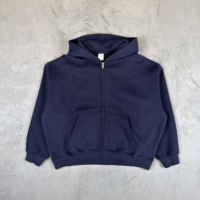 Hoodie Zipper Pria Oversize Bahan Tebal 345gsm Warna Navy, Bordir Logo Custom, Thermal Fleece, Model Boxy