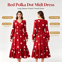Robe longue fluide à col en V et imprimé pois pour femme, taille élastique smockée, volants, style midi/maxi, décontractée, automne, vêtements pour femme ODMOEM