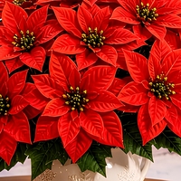19pcs Bunga Poinsettia Buatan Realistis dari Sutra, Rangkaian Bunga yang Dapat Digunakan Kembali untuk Dekorasi Liburan Natal, Pernikahan, dan Rumah