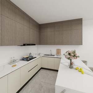 Ensemble d'armoires de cuisine SANTOPOVA, style européen moderne minimaliste, portes sans poignées, dosseret en pierre de quartz, panneau de particules de granit - Product Image 6