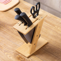 Support à couteaux pliable à un niveau en bois et bambou pour cuisine domestique, type sur pied, installation facile
