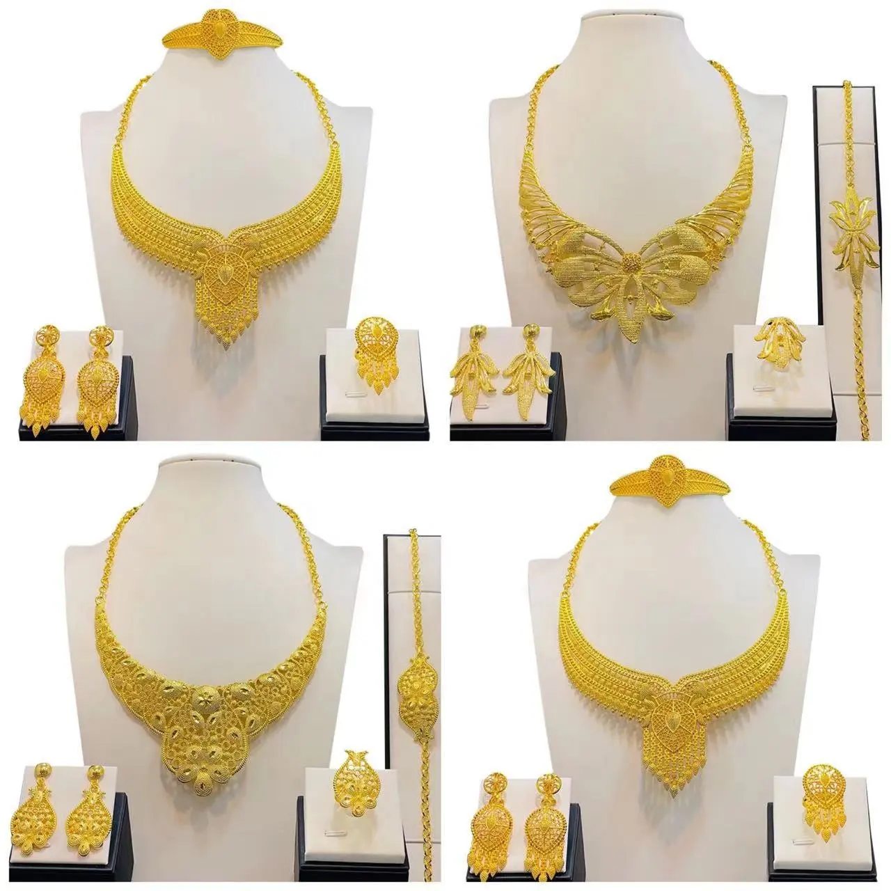 Conjunto de joyería de boda para mujer de Dubái, collar de Color dorado, pendientes, pulsera, anillo, conjunto de joyería, regalo, aleación de alta calidad, 1 Juego de letras