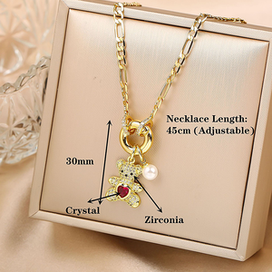 Colliers à la mode avec pendentif ours en peluche en forme <span class=keywords><strong>de</strong></span> cœur, plaqué or, zircon cubique coloré, chaîne animale mignonne - Product Image 2