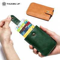 Dompet Pendek Kulit THUMBS-UP dengan Kancing, Tipis, Anti-RFID, dan Tempat Kartu Kulit Tipe Tarik
