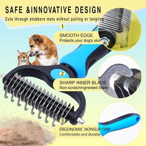 Own the Patent Cat & Dog Double-sided Hair Dematting and Deshedding Undercoat Rake Comb Tool <b>Pet</b> Grooming <b>Brush</b> - Product Image 4