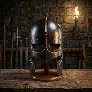 Casque de chevalier Viking en acier médiéval avec support, casque en acier poli, casque à chaîne ronde - Product Image 3