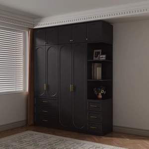 Armoire Rétro Française Noir Mat avec Étagères Ajustables, Conception Pré-assemblée pour Villa, Chambre à Coucher, Option Table de Maquillage/Coiffeuse Moderne - Product Image 6