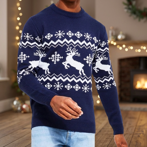 Pull tricoté jacquard personnalisé OEM pour homme, motif renne et lettres, pour l'hiver et Noël, haute qualité, coupe ajustée, vente en gros - Product Image 3