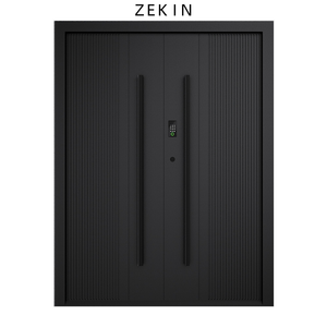 Puerta de Entrada Moderna de Aluminio Zekin |   Marco Ancho con Detalle de Cinta, Aislamiento Térmico de Alta Seguridad para Hoteles y Villas - Product Image 1