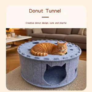 Cueva para Gatos de Interior con Rascadores, Cama para Gatos de Fieltro de Lana Gris y Túnel, Forma Cuadrada para la Comodidad de las Mascotas - Product Image 4