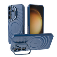 Étui de support de caméra ondulée pour Samsung Galaxy S25 Ultra Wave texturé élégant TPU + couverture de téléphone PC pour Samsung S25 Ultra S25 Plus