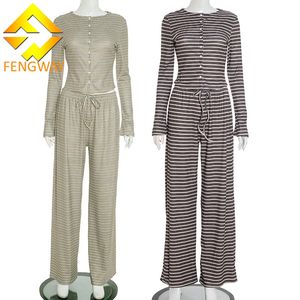 Nuovi Arrivi: <span class=keywords><strong>Set</strong></span> Sportivo da Donna con <span class=keywords><strong>Cardigan</strong></span> e Pantaloni a Gamba Larga, Completo a Righe Stampato in Due Pezzi - Product Image 1