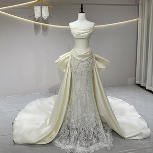 JFH13 ชุดแต่งงานทรงเมอร์เมดผ้าซาตินสุดหรูพร้อมกระโปรงคลุม - Product Image 1