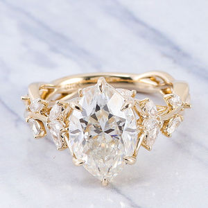 Bague en diamant synthétique 2ct 3ct, bague de fiançailles taille marquise, ensemble de bagues de mariage en diamant, or 18 carats avec diamant - Product Image 5