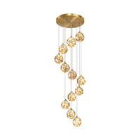 Lustre moderne de luxe à LED en forme de boule de cristal pour escalier, doré, multi-têtes, protection oculaire, haute luminosité, pour villa, loft, plafond haut