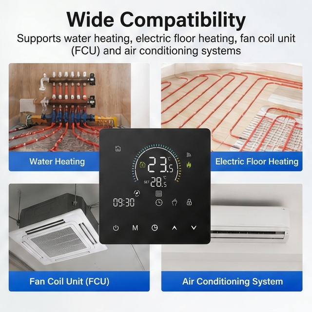 Smart WiFi Thermostat Touch Screen Programmable Temperature Controller for Floor Heating Fan Coil Unit Air Conditioner