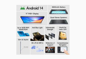 Android 14 8 + 256GB 8MP Caméra avant 16MP arrière 11 pouces 4G Lte Tablet PC Ulefone Tab A11 <span class=keywords><strong>Pro</strong></span> Pad - Product Image 6
