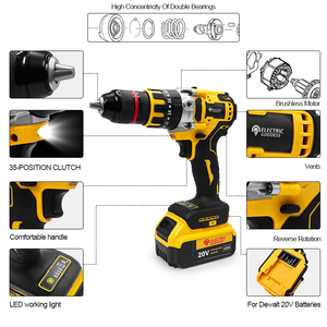 Elektrische Godin 23000 tpm Draadloze Slagboormachine Set Borstelloze Motor Industrieel/Doe-het-zelf Kwaliteit 3 Jaar Garantie Compatibel OEM - Product Image 2