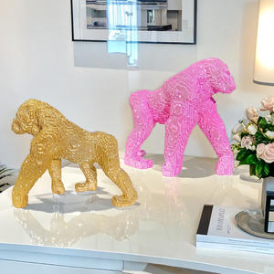 Ornement animalier de luxe léger, décoration de bureau ou de meuble TV, figurine de gorille marchant en blocs de construction, finition dorée, objet de collection tendance - Product Image 2