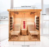Sauna intérieur traditionnel canadien en bois de pruche, infrarouge lointain, pour 2 personnes, avec fauteuil inclinable