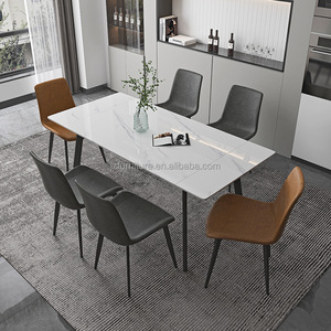 Mesa de Comedor Extensible de Mármol Estilo Nórdico Minimalista, Superficie de Piedra Sinterizada, Patas Metálicas Delgadas Negras, Rectangular, para 4-8 Personas, Mesa de Restaurante - Product Image 4