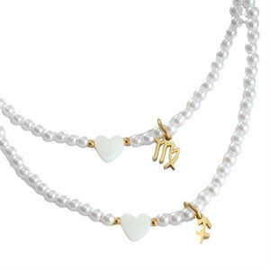 Colliers en chaîne de perles avec pendentif cœur et breloque zodiacale en acier inoxydable personnalisée, bijoux de mode en perles fines, vente en gros - Product Image 1