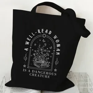 Borse da donna vintage con stampa di fiori e libri "Una donna ben letta è una creatura pericolosa" Borsa tote in tela per amanti dei libri e delle <span class=keywords><strong>donne</strong></span> che amano la lettura - Product Image 1
