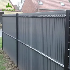 HT-FENCE 3D Screen Garden Fence Panels PVC Rigid Privacy Slats Latte Kit Occultation PVC For 2.5m Metal Frameon