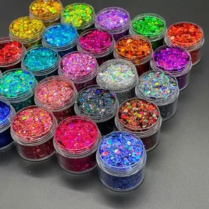 MingLee 24 Couleurs Paillettes Holographiques Épaisses Laser pour Ongles, Forme Carrée, Double Embout avec Repousse-cuticules pour Manucure - Product Image 3