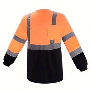 T-shirt de sécurité réfléchissant à manches longues, orange fluorescent, bande argentée de classe 3 ANSI, pour la construction et la circulation, avec logo OEM personnalisé - Product Image 1