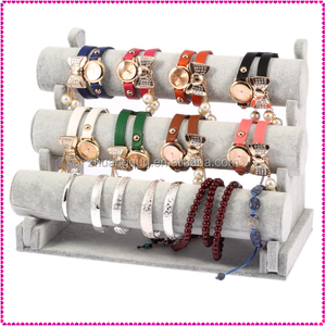 Phổ Biến Nhiều Màu Đen Màu Xám Nhung Đỏ Đay Bảng Hiển Thị 3-T Thanh Đồ Trang Sức Vòng Đeo Tay Đồng Hồ Chủ Hiển Thị Đứng - Product Image 3