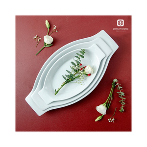 Plato de cena de forma larga personalizado de 8 pulgadas, precio de fábrica, plato de barco de cerámica para servir ensalada, frutas, cocina, restaurante, Hotel - Product Image 4