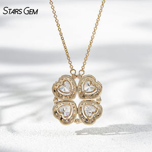 สร้อยคอทองคำ 14K Starsgem ประดับเพชร DEF VS 2.3 กะรัต เพาะเลี้ยงในห้องปฏิบัติการ ดีไซน์คลาสสิกสำหรับทุกเพศ รูปหัวใจและใบโคลเวอร์ แม่เหล็กดูดติดได้ ปรับเปลี่ยนรูปแบบการสวมใส่ได้หลากหลาย หรูหรา สวยงาม - Product Image 2