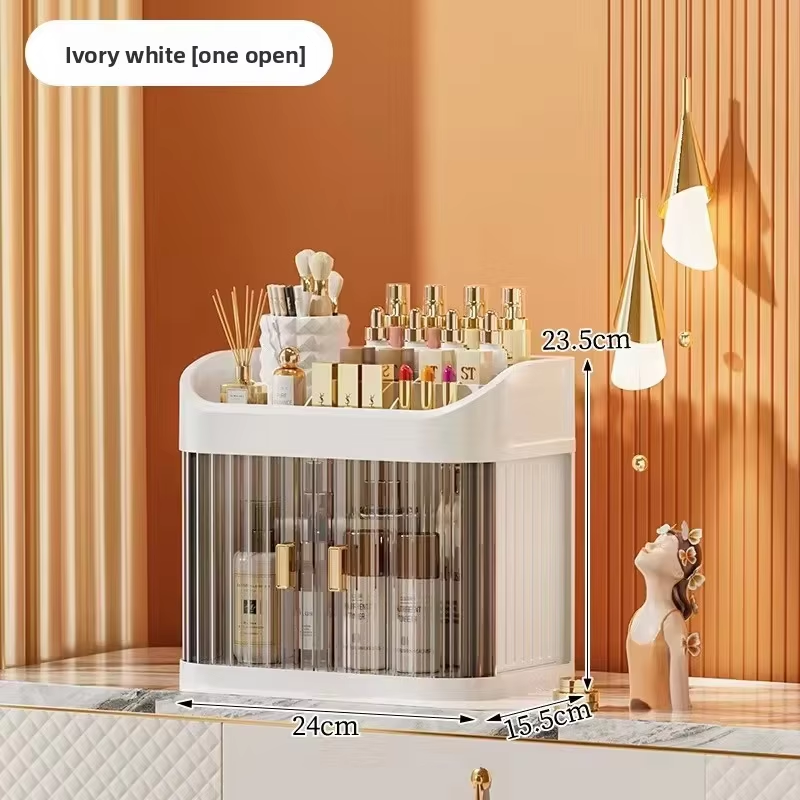 Cosmetic storage box with single door-ivory white