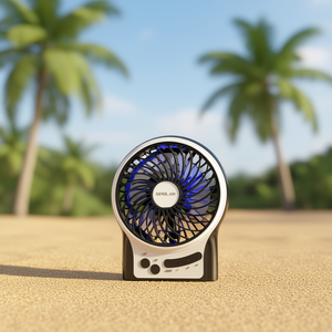 Ventilador portátil Opolar de 5 aspas, alimentado por USB, 3 velocidades, flujo de aire fuerte, negro y blanco, para acampar en la playa - Product Image 2