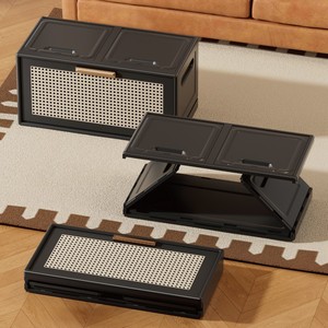 Modular Storage <b>Cabinet</b> 3 Compartments Black Rattan Door Living Room Bedroom Use - Product Image 3