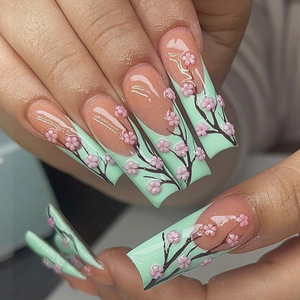 Parches de uñas portátiles de estilo chino americano europeo superventas <span class=keywords><strong>Linda</strong></span>, parches de uñas franceses de flores, juego de 24 piezas de parches para uñas - Product Image 2
