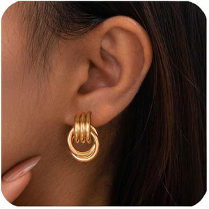 Orecchini a Nodo Placcati in Oro 14k per Donne, Orecchini alla Moda in Oro e Argento - Product Image 6