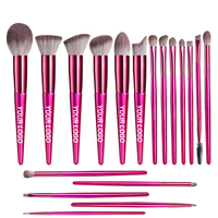Ensemble de pinceaux de maquillage de luxe 18 pièces Rose Noir, kit de pinceaux de maquillage de haute qualité Or Champagne pour le visage, les yeux et le fond de teint avec étui